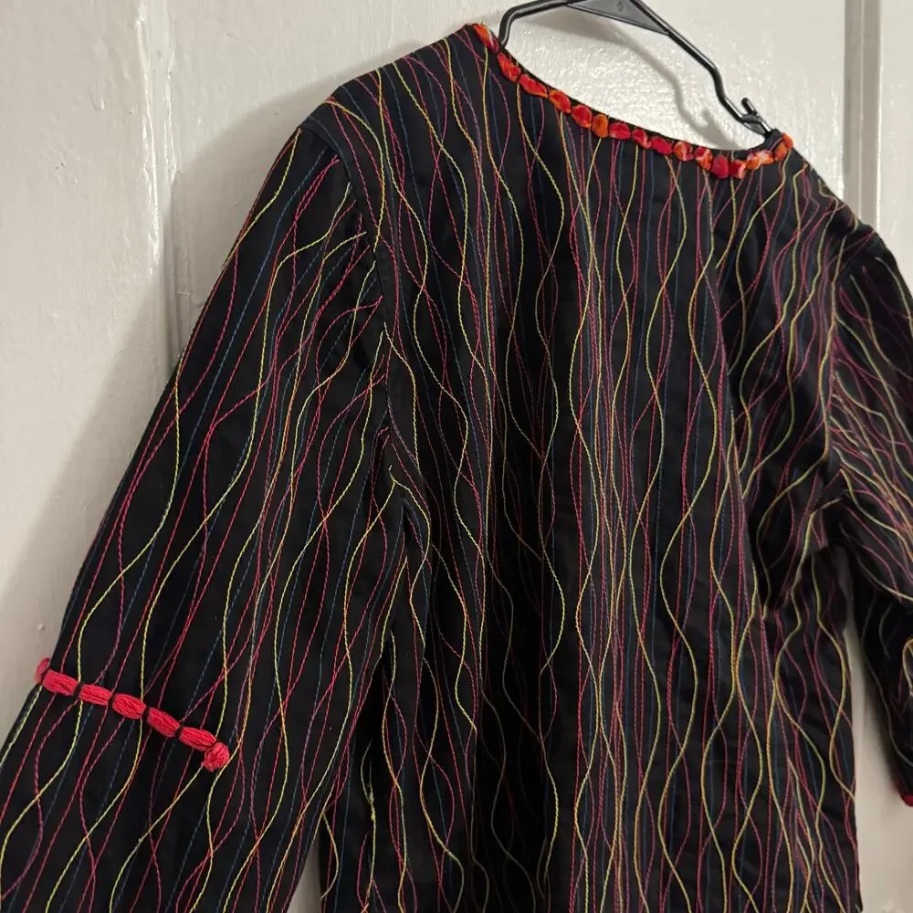Multicolored Embroidery Boho‎ Bohemian Indie Artsy Teacher Black Blazer